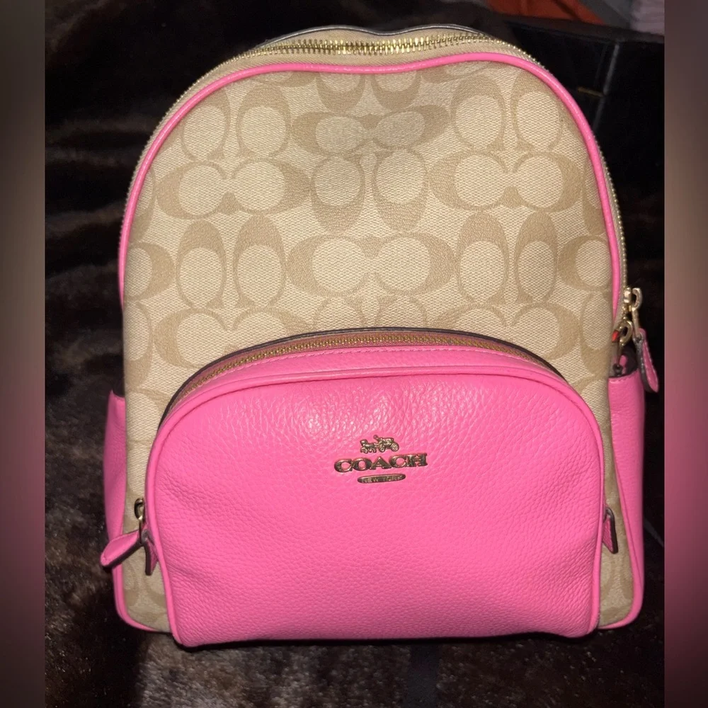 Coach Signature Canvas and Pink Leather Backpack